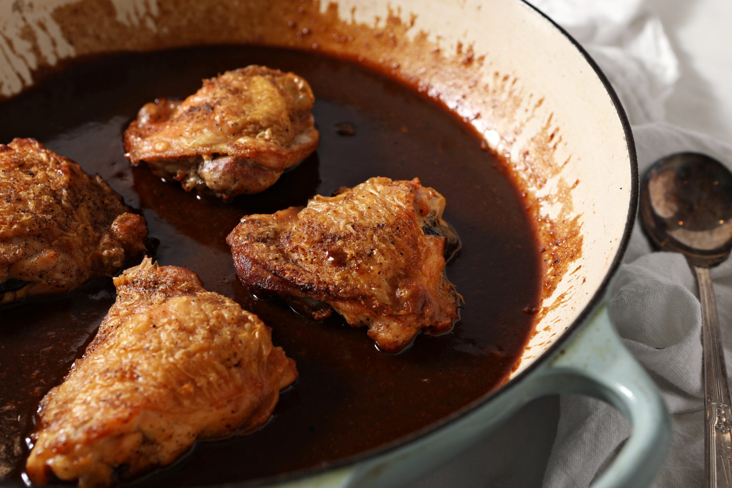 Saucy Roasted Chicken Thighs with Honey-Soy Peanut Sauce