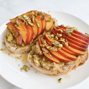 Ricotta Toast with Peaches and Pistachios